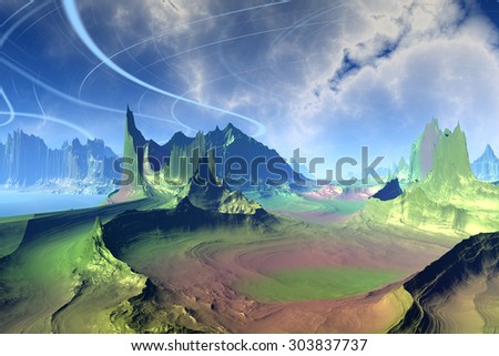 Rendered fantasy alien planet. Landscape wild planet