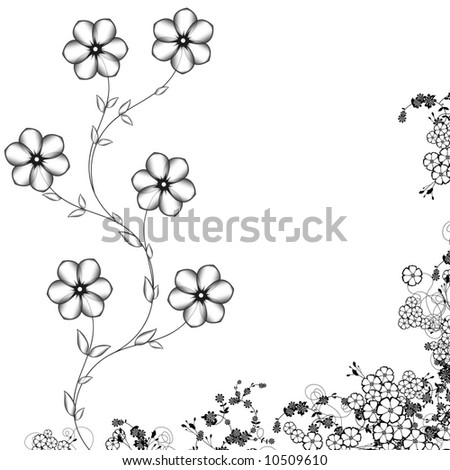 Abstract flowers in white background with many leafs
