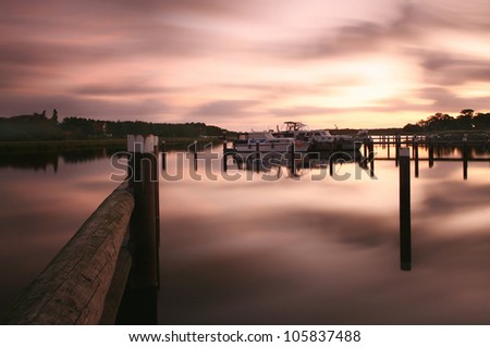 sunrise in the harbor, baltic sea,long time exposure