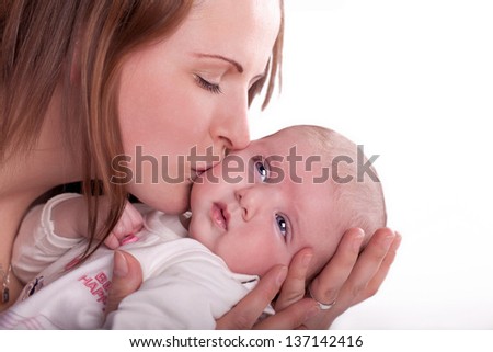 mother kissing her newborn Baby daughter, Mother\'s love