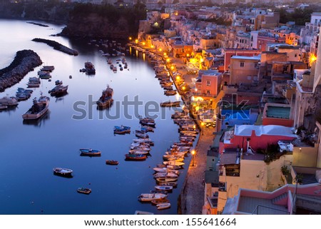 Beautiful Sundown Over Coricella - Small Fisherman Village On The Island Of Procida Near Naples