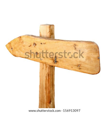 old wooden signpost isolated on white, wooden arrows road sign