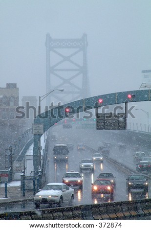 Snowy Bridge Traffic