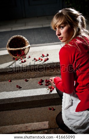 woman dropped her basket full of fresh cherries