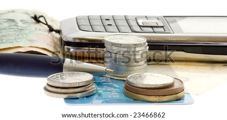 Czech bank notes, coins and mobil phone