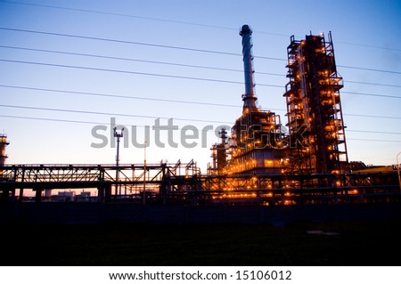 Industrial oil works, night view