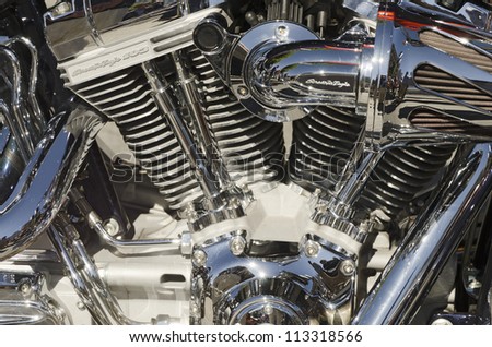 VALLADOLID, SPAIN - SEPTEMBER 2, 2012: Engine block of a Harley Davidson  Scream Eagle 103 motorcycle  at a meeting of vintage cars in Valladolid, Spain on September 2, 2012