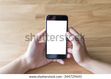 smart phone on hand wood table mock up