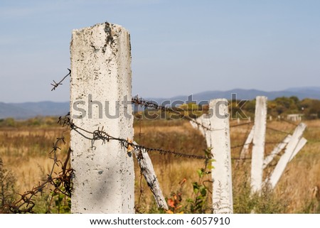Concrete posts with barbed wire