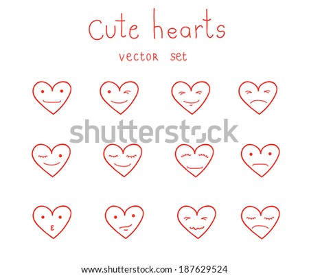 set -cute hearts. diverse expressions and emotions. vector clip art