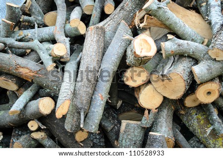 Pile of logs ready for use as fuel.