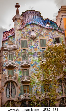 BARCELONA, SPAIN--OCTOBER 19: Casa Mila Antoni Gaudi House Museum in Barcelona Catalonia Spain on October 19, 2012.  Built between 1906-19104