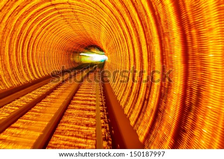 Golden Highway Rail Abstract Underground Railway Pudong Bund Shanghai China Shanghai China.  Black Hole of Shanghai.