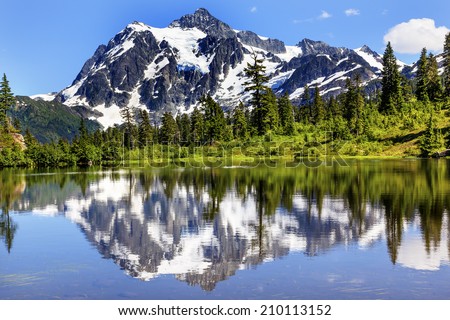 Picture Lake Evergreens Mount Shuksan Mount Baker Highway Snow Mountain Trees Washington Pacific Northwest USA
