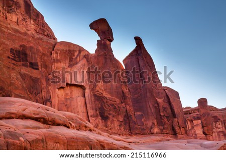 Queen Nefertiti Rock Park Avenue Section Arches National Park Moab Utah USA Southwest. Classic sandstone hoodoo and famous landmark in Arches National Park.