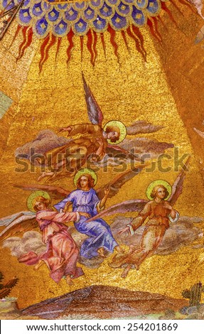 MEXICO CITY, MEXICO-DECEMBER 25, 2015 Angels Mosaic Old Basilica Guadalupe Mexico City Mexico. Place where the Virgin Mary appeared to the Mexican peasant Juan Diego.
