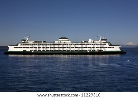 Washington State Ferry Boat, Mount Baker in background, Edmonds, Snohomish County, Washington