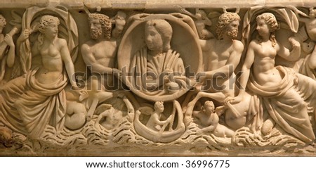 Ancient Roman Burial Box Stone Sculpture Capitoline Museum Rome Italy