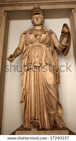 Ancient Minerva Statue, Sculpture Roman Goddess Capitoline Museum Rome Italy