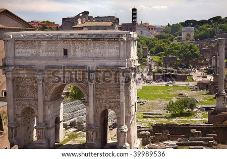 Septemus Severus Arch Forum Rome Italy Stone arch built in memory  Emperor Septemus Severus reigned from 193-211AD