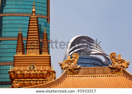 Golden Temples Dragons Roof Top Jing An Tranquility Temple Shanghai China Richest buddhist temple in Shanghai