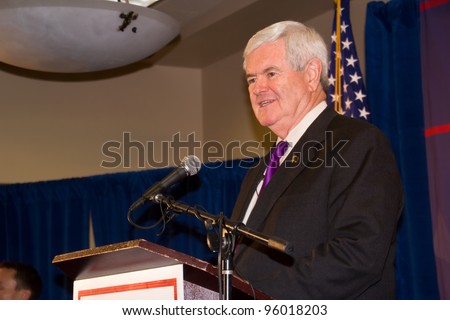 FEDERAL WAY, WASHINGTON--FEBRUARY 2: Newt Gingrich speaks at a rally in Federal Way, Washington during the Republican Presidential Primary on Feb. 2, 1012.