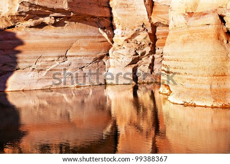 Orange White Antelope Slot Canyon Water Reflection Abstract Glen Canyon Recreation Area Lake Powell Arizona