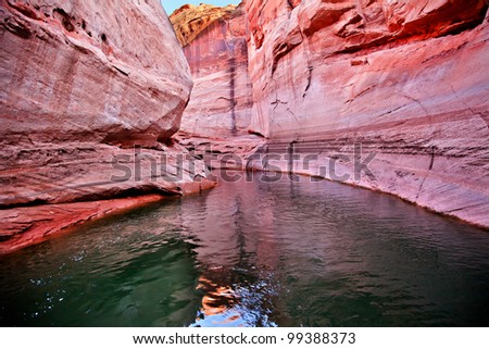 Pink Antelope Slot Canyon Water Reflection Glen Canyon Recreation Area Lake Powell Arizona