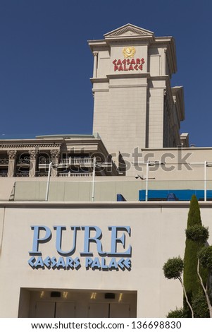 LAS VEGAS - APRIL 27, 2013 - Pure Nightclub Sign at Caesars Palace on April 27, 2013  in Las Vegas. Pure is 40,000 square feet (3,700 m2) and is the host of The Pussycat Dolls Lounge.