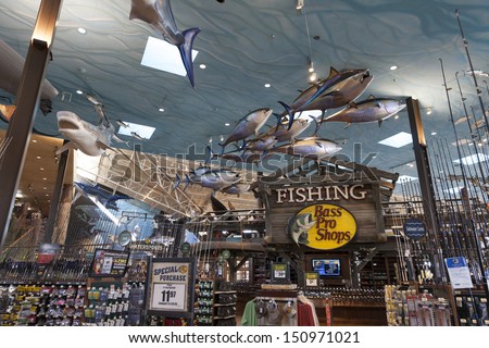 LAS VEGAS - AUGUST 20, 2013 - Bass Pro Shops on August 20, 2013  in Las Vegas. In 1977, Bass Pro Shops introduced the first fish-ready complete boat motor and trailer package with the Bass Tracker.