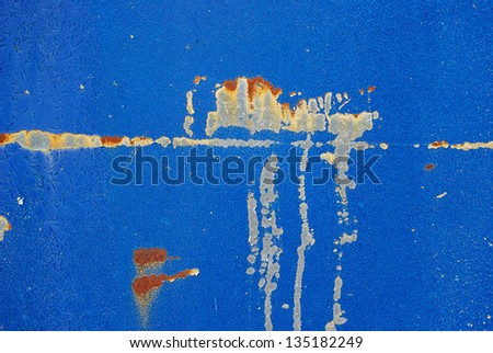 Rusty grunge aged steel iron paint on an old boat texture background in blue