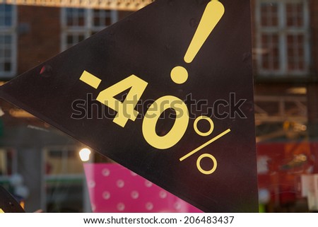 Sale special offer discount seasonal sign 40 percent off the price