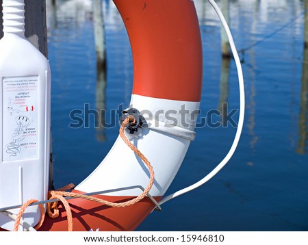 Life buoy preserver ring belt in a marina