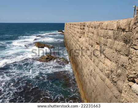 Sea wall of the Historical old city Acre Akko Israel