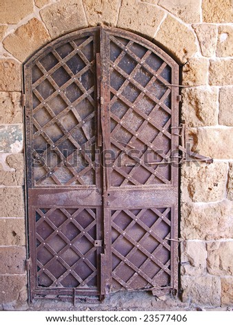 Old antique handmade Oriental Arabic style metal iron door