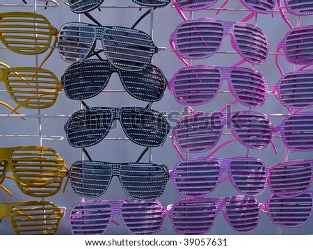 Collection of fashionable trendy modern colorful sunglasses