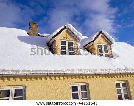Roof of a country house covered with snow perfect winter background