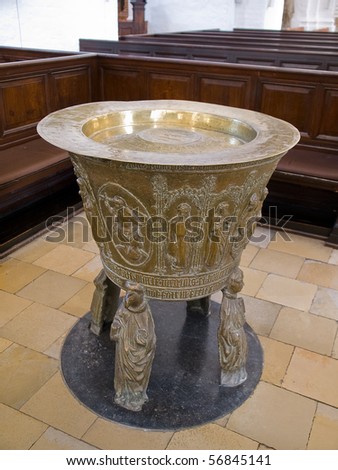 Full view of a Baptismal font in a Lutheran church