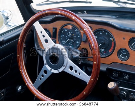 stock photo Old classic British vintage sports car dashboard