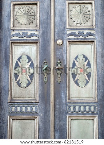 Old decorative beautiful hand craft painted wooden door