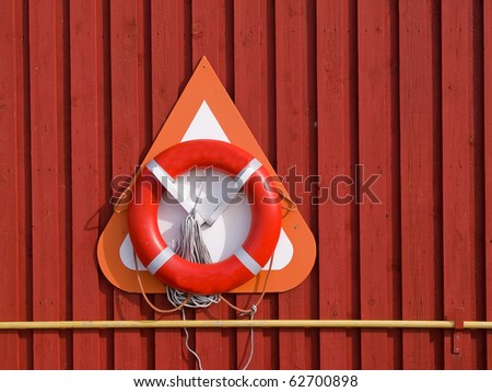 Life buoy / Life Preserver / Life ring / Life belt hanged on a wooden wall