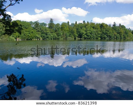 Stunning beautiful reflection of trees and clouds in a lake great mirror effect