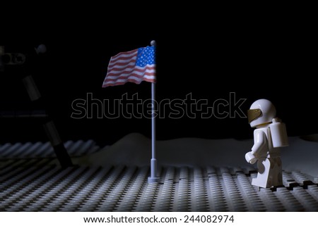 Aalter, Belgium, 15 february 2012, the landing on the moon displayed in lego