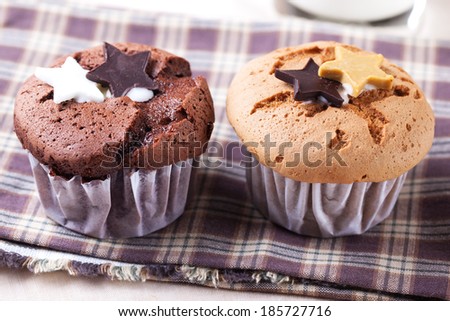 chocolate cup cake with chocolate star and chocolate cup cake