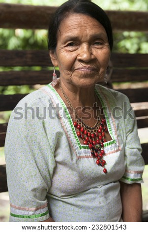 YASUNI,ECUADOR/ECUADOR-NOVEMBER 16: Kichwa native woman on november 16 2014 in the amazonian ecuador Yasuni National Park. Kichwa, Quechua or Quichua people live in amazonian rainforest.