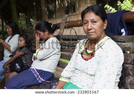 YASUNI,ECUADOR/ECUADOR-NOVEMBER 16: Kichwa native woman on november 16 2014 in the amazonian ecuador Yasuni National Park. Kichwa, Quechua or Quichua people live in amazonian rainforest.