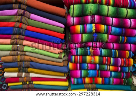 Maya indian textile colors in cloth display
