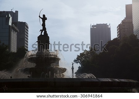Huntress Diana Fountain (Fuente de la Diana Cazadora) in Mexico DF, Mexico