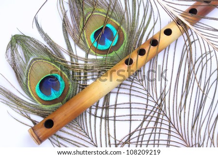 Peacock Feather With Indian Flute Stock Photo 108209219 : Shutterstock