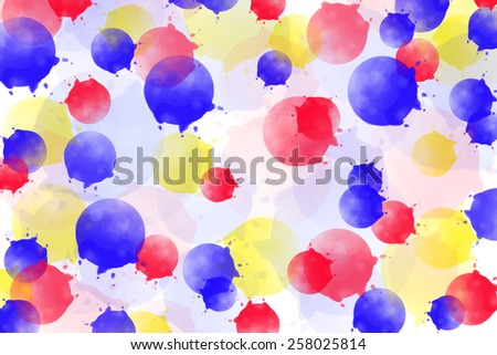 Multicolored background with red, blue and red splatter on white